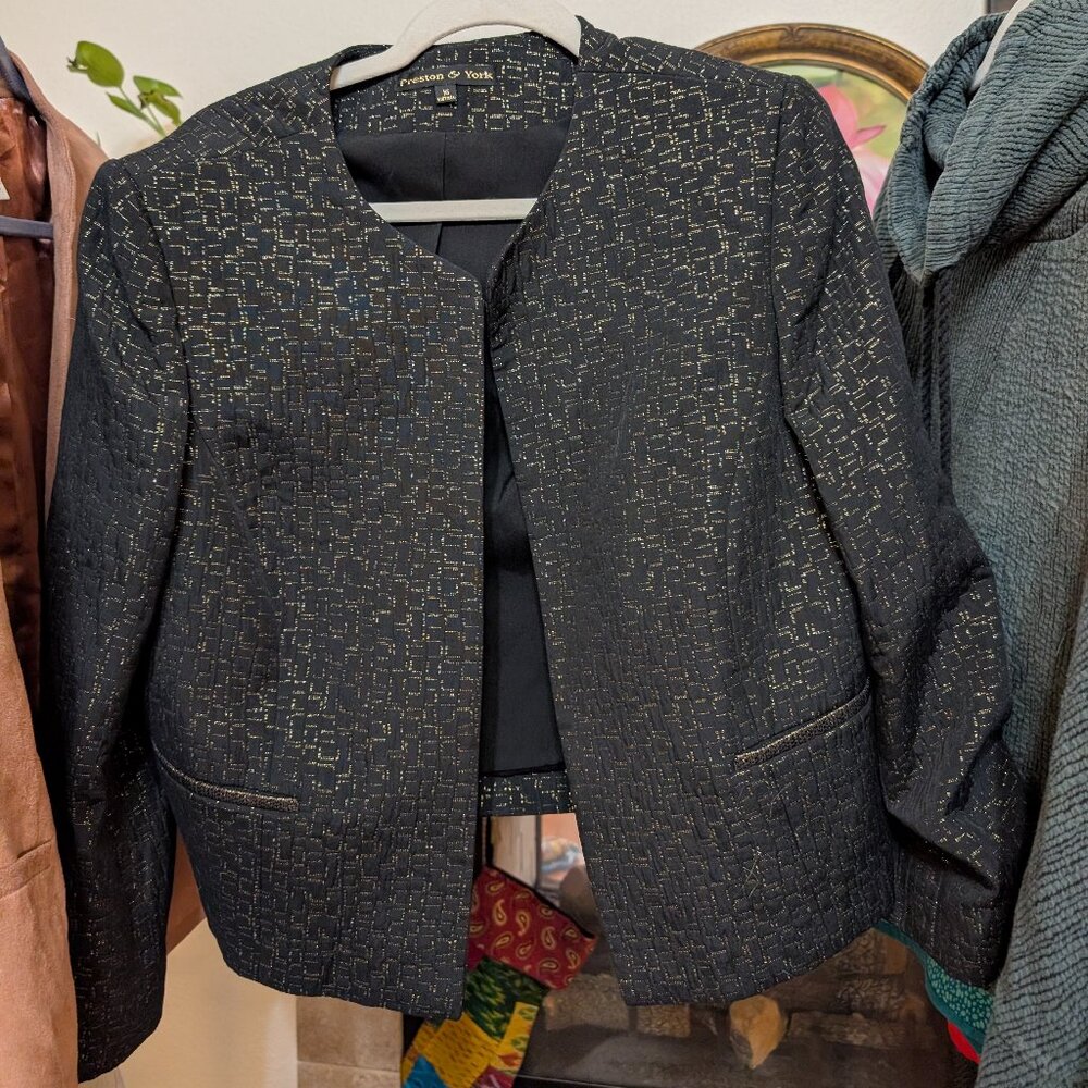 Vintage Glamour Preston & York Womens Jacket Blazer Size 16 Black & Gold